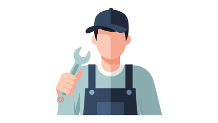 Mechanic with a Wrench: A skilled mechanic, donned in overalls and cap, holds a wrench confidently, ready to tackle any repair and maintenance task in a crisp, professional illustration.