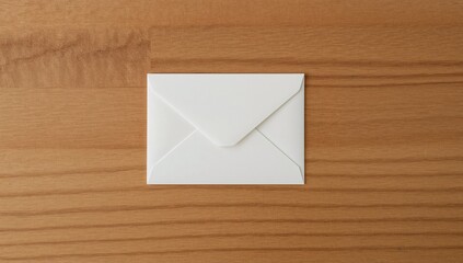 Crisp white envelope resting on warm wood. Awaiting words, secrets, or wishes to be sent on their way.