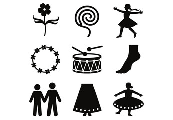 Naklejka premium WebCelebrate Culture with Folkloric Icons and Traditional Silhouettes for Global Events and Educational Resources, Embracing Diversity and Heritage with Artistic Dance and Music Elements