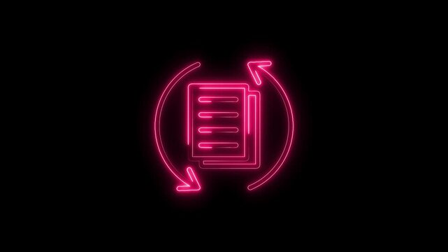 Glowing Neon Pink Document Refresh Icon Animated Loop Isolated on Black Background Digital Data