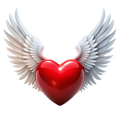 Fototapeta premium Red heart with white wings on black background