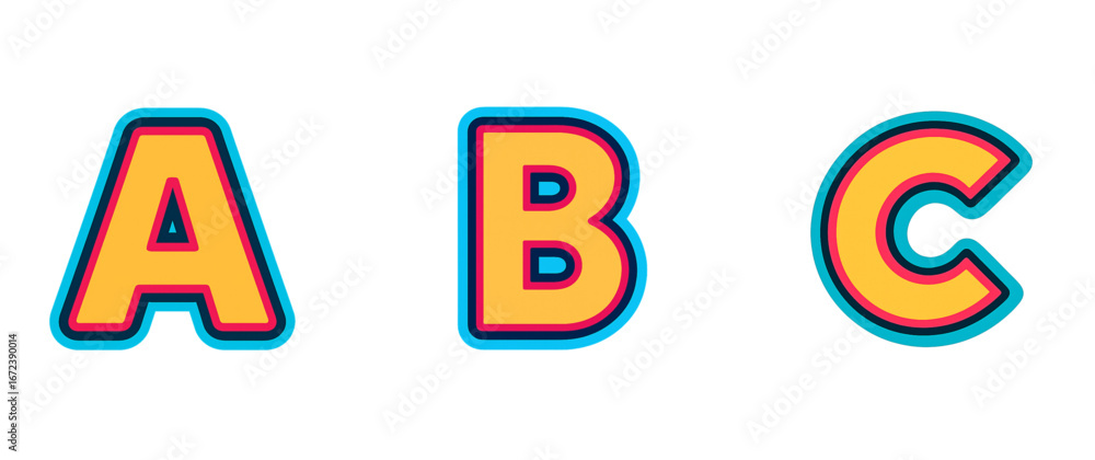 Poster Alphabet letters a b c with 3d effect isolated on transparent background