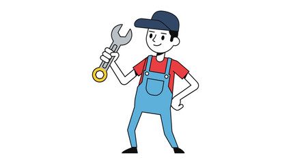 Mechanic with a Wrench: A skilled mechanic confidently holds a wrench, showcasing expertise in a clean and modern illustration