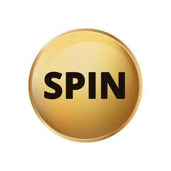 Glossy golden button with spin text in bold black letters, creating a striking visual contrast.