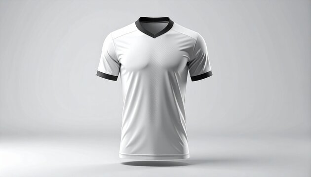 Minimalist football jersey concept in monochrome with subtle embossed patterns and sleek collar detailing. 