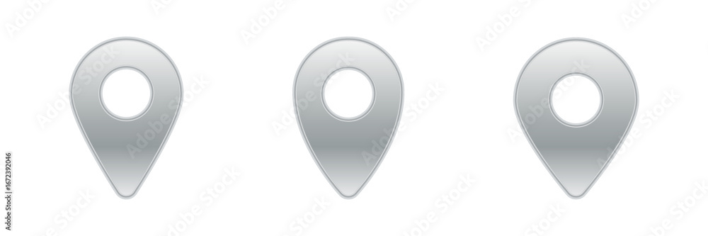 Poster three identical silver location markers are aligned in a neat row, all featuring a circular cutout.