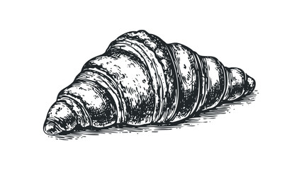Detailed sketch of a single buttery croissant pastry on white. Vector hand drawn illustration