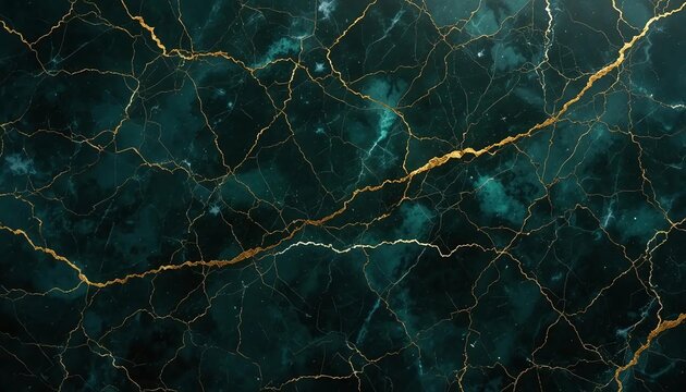 Abstract dark green marble texture with intricate golden veins, representing luxury and natural beauty, perfect for sophisticated design backgrounds