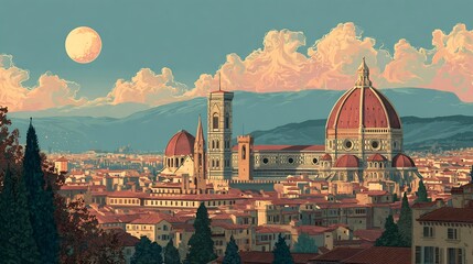 Fototapeta premium Birth of Renaissance in Florence artistic vector journey through time