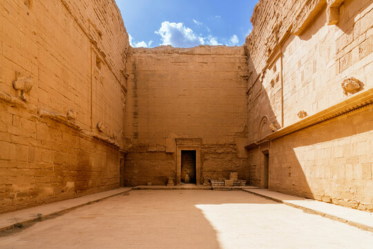Main temple ruins of Hatra Iraq under clear blue sky