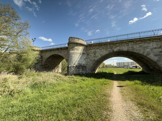 Medieval stone bridge in Carrion de los Condes crossing the Carrion River