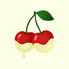 two cherries in white chocolate.vector illustration