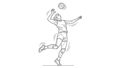 Dynamic line art captures volleyball player spiking ball in mid-air for exciting sports action photography