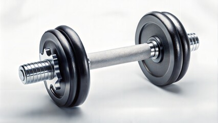 Naklejka premium Close-up of a Silver and Black Dumbbell on a White Background