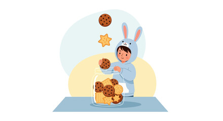 A Playful Child Dressed As A Bunny Retrieving Delicious Cookies From A Glass Jar