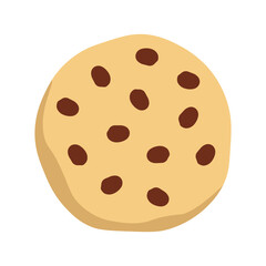 Chocolate chip cookie biscuit icon. Delicious cookie, flat style. Bite of dessert, bread crumbs, chocolate sweetness. Cookies symbol. Simple Vector illustration isolated on white background EPS 10