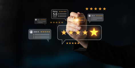 Customer centric review and rating system supports product review, digital rating concept, and...