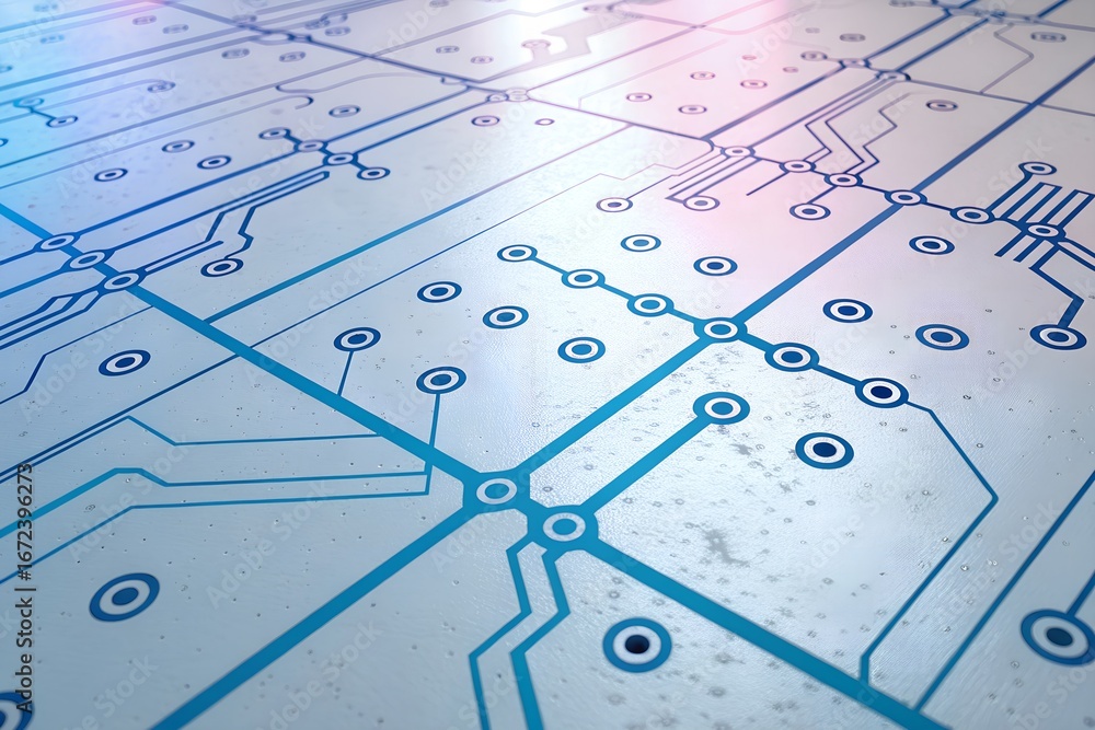 Poster abstract glowing blue digital circuit pattern, depicting advanced technology, data connectivity, and