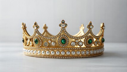 Fototapeta premium Ornate Gold Crown Adorned with Emeralds and Pearls