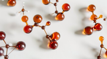 Molecular Model with Red and Orange Spheres on White Background Scientific Illustration