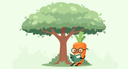 A Clever Carrot Reading a Book Under a Lush Tree Shade Enjoying a Literary Pursuit
