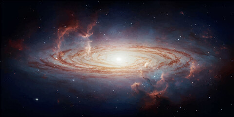 Obraz premium Andromeda galaxy, a spiral galaxy with glowing arms and a bright central bulge, set against a backdrop of stars