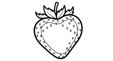 Simple outline drawing of a delicious strawberry fruit with green leaves and seeds perfect for coloring and educational projects