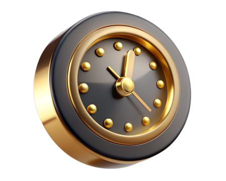 3D Render of a Luxurious Golden Clock Striking Midnight

