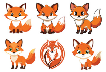 set of red fox icons