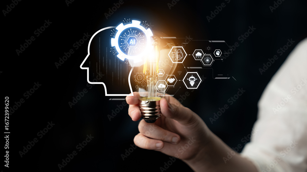 Poster ai integrated with human cognition, supporting decision-making, automation, robotics, data analysis,