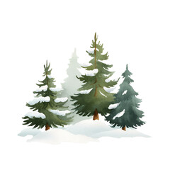 Obraz premium Watercolor Illustration of Snowy Pine Trees in a Winter Landscape