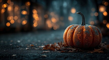 Happy halloween with pumpkin on bokeh background with copy space