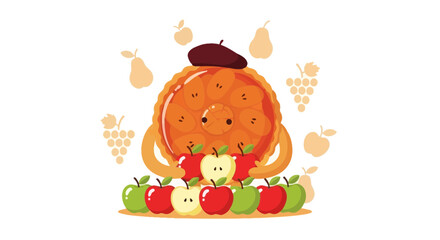 Fototapeta premium Adorable Apple Pie With Friends And Fruit Silhouettes, An Delightful Combination