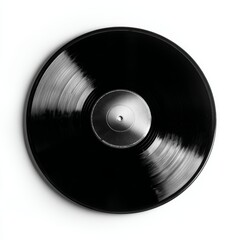 Obraz premium A black vinyl record, circular with grooves and a central label. A classic symbol of music and nostalgia