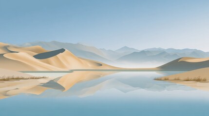 Landscape painting on a quiet lake