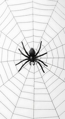 Obraz premium Spiderweb with Black Spider Isolated on White Background 
