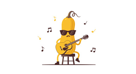 Amusing Anthropomorphic Butternut Squash Character Plays Guitar And Enjoys Music.