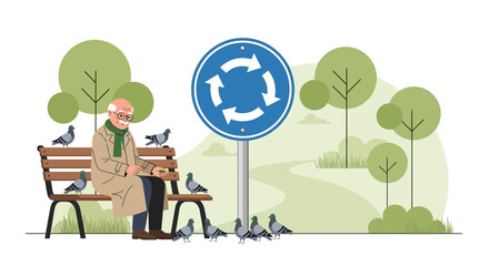 Fototapeta premium An Elderly Man Enjoying a Peaceful Afternoon Feeding Pigeons in the Park