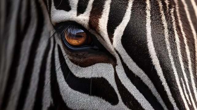 Extreme close-up of zebra eye and face