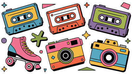 Retro Vibes: Cassette Tapes, Cameras, and Roller Skates