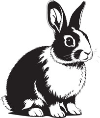 Black and white illustration of a Dutch rabbit sitting on a white background bunny hare