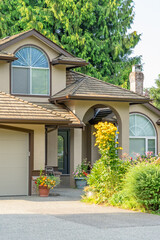 Entrance of luxury house in summer with nice landscape in Vancouver, Canada, North America. Day...