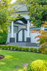 Entrance of luxury house in summer with nice landscape in Vancouver, Canada, North America. Day...