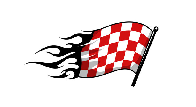 Dynamic racing flag design with fiery trails, symbolizing speed, victory, and high-octane competition for sports enthusiasts and automotive passion