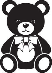 Black and White Vector Graphic of a Teddy Bear with a Bow Tie stuffed animal children