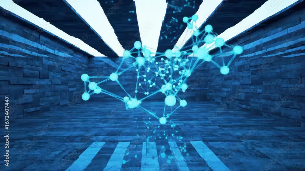 Poster abstract network connection in blue, corridor structure