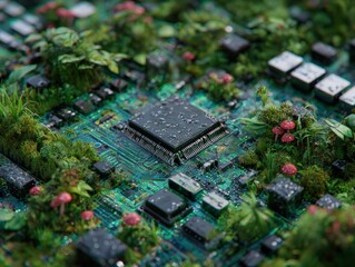 Obraz premium Digital burnout visualization as overheating circuit board garden 