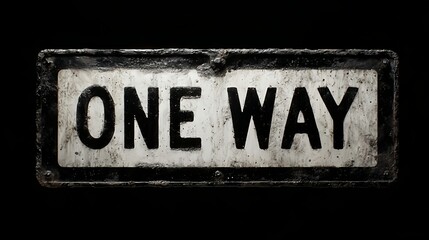 Vintage one way sign street direction black and white weathered metal road sign
