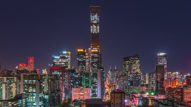 China Beijing urban night scene CBD building complex China Zun and building lights