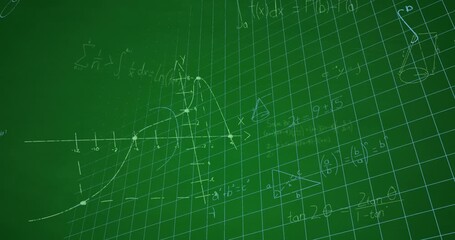 Animation of mathematical data processing over green background